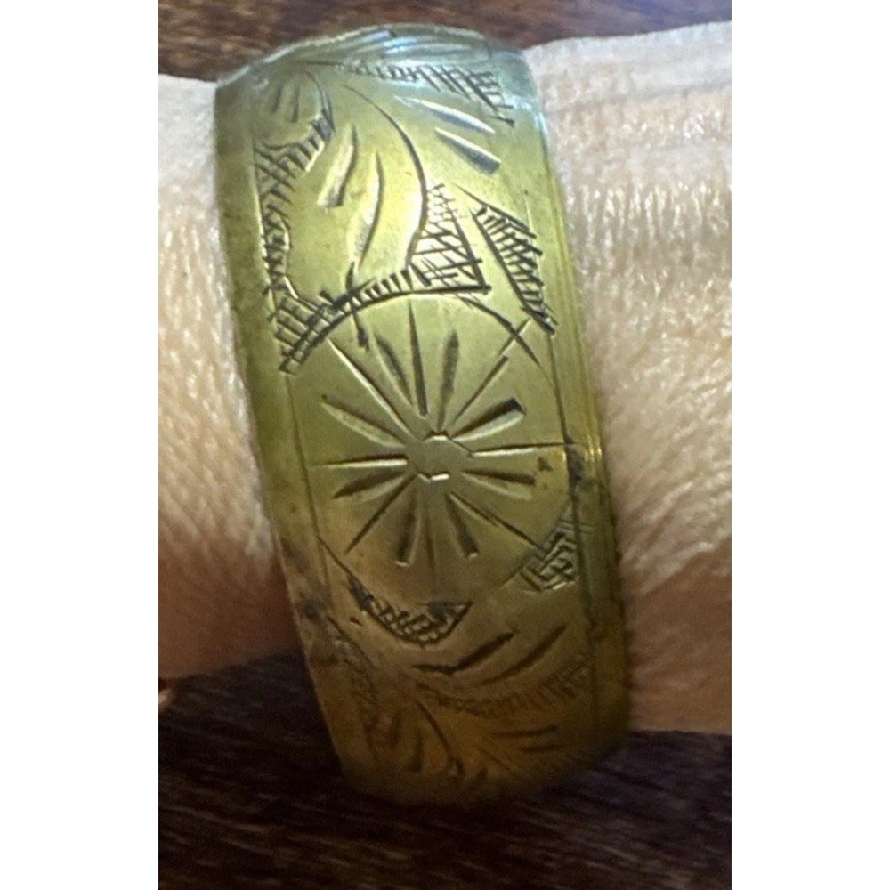 Brass Bangle Bracelet Wide Etched Retro Boho Jewelry Made In India - Picture 5 of 6